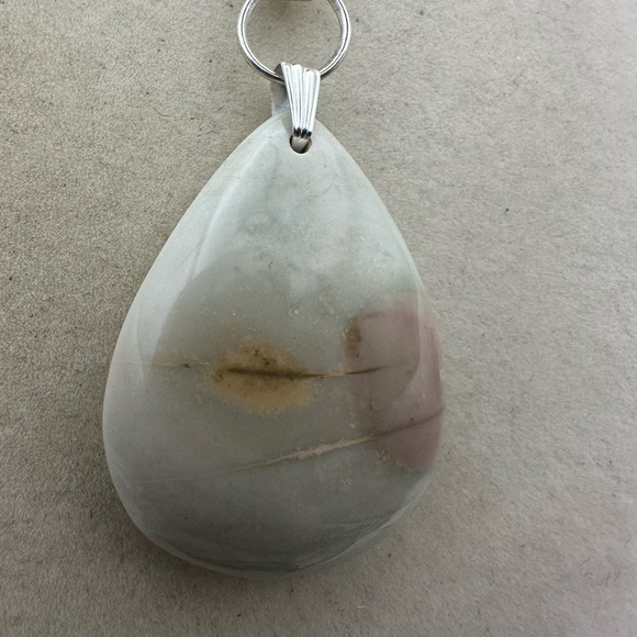 Light Polychrome Jasper Pendant Necklace on Tan Adjustable Rope - Picture 7 of 8